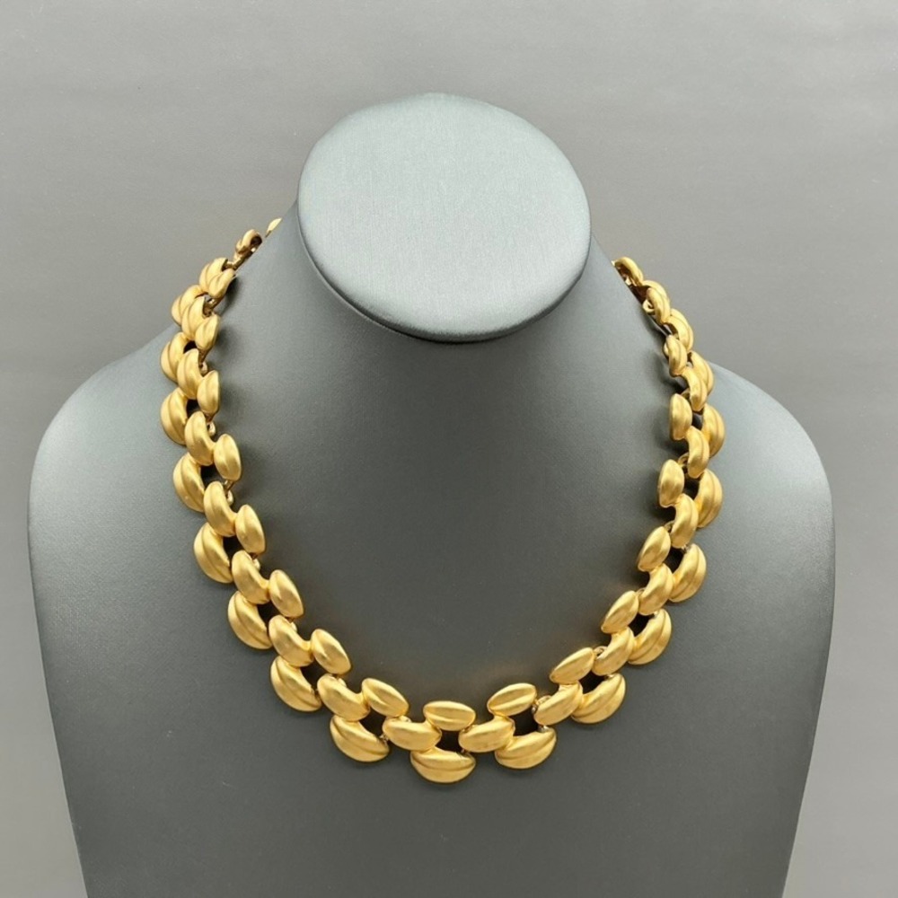 Anne Klein Necklace Vintage Chunky Double Link Brushed Gold Tone Toggle 18"